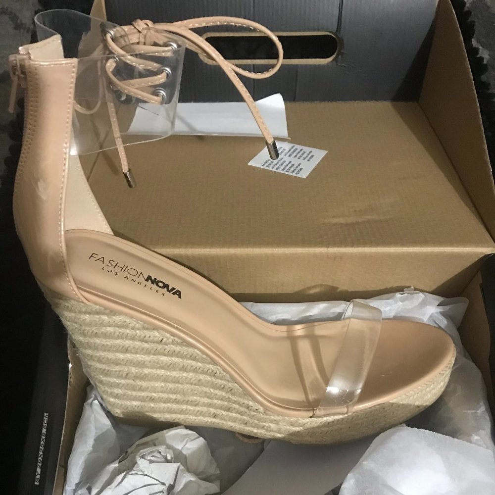 F.N. Clear nude open toe wedge shoe